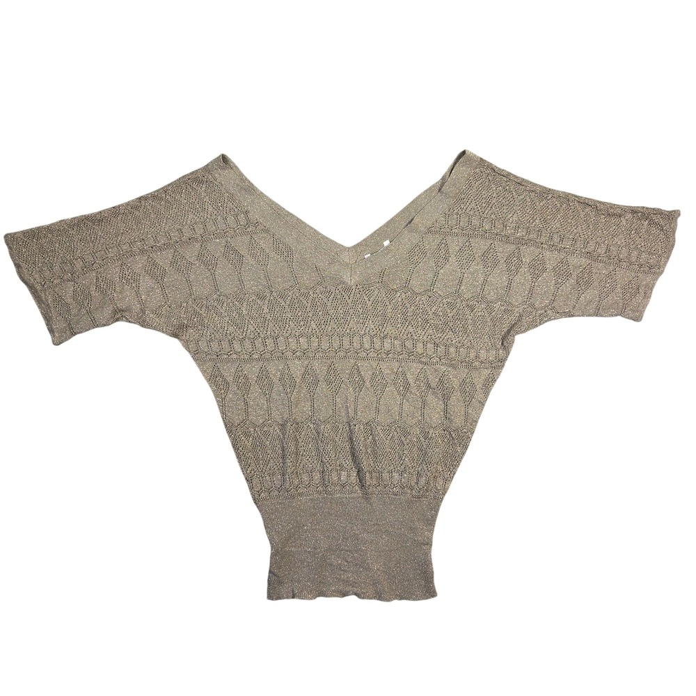 Studio Y Y2k Womens L‎ Beige Metallic Knit Dolman Sleeve Sweater 2000s Bratz